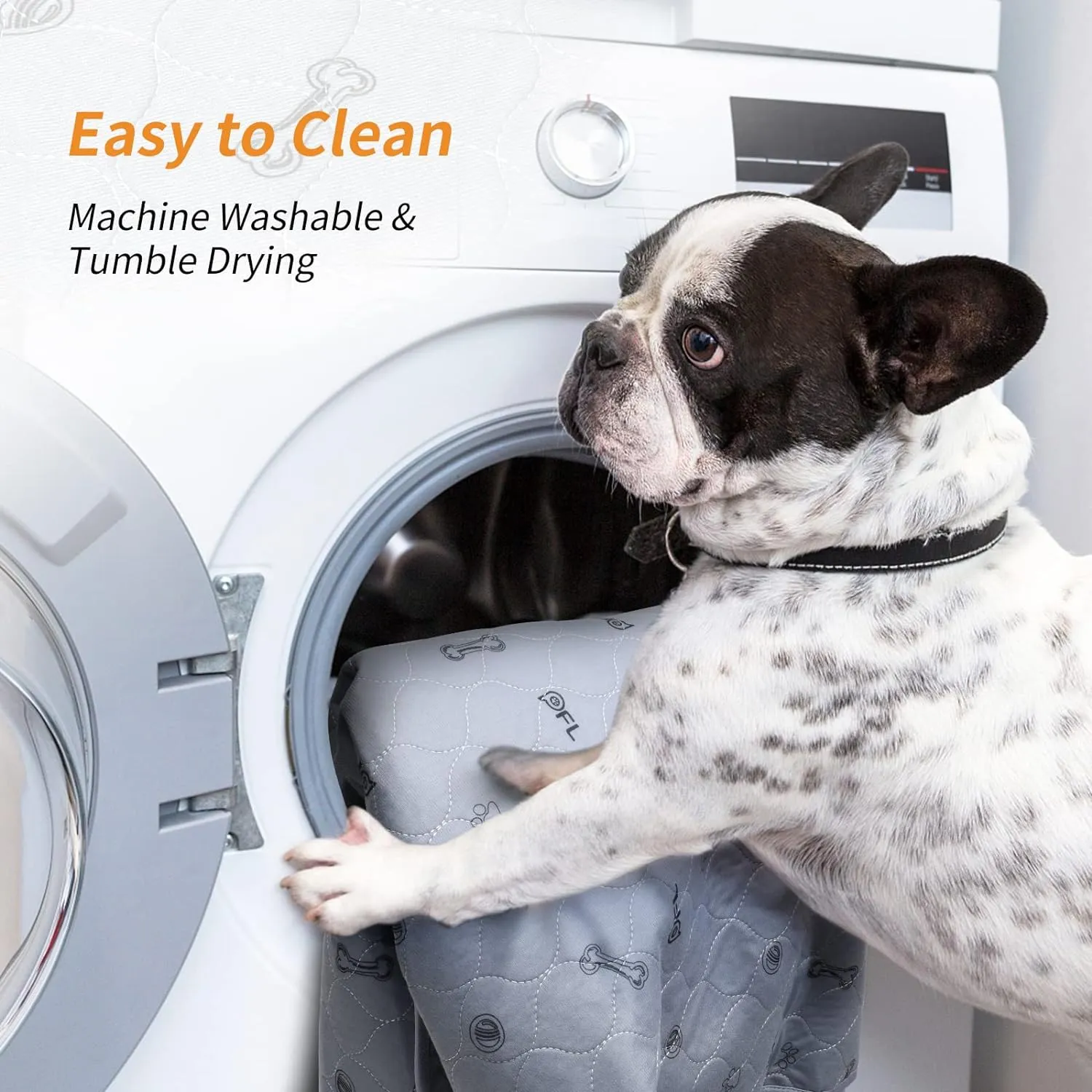 Washable Pee Pads for Dogs, 2Pack Reusable Puppy Pads, Absorbent Whelping Pads with Bone Print, Non-Slip Waterproof Pet Training Pads for Couch, Crate, Potty Training 18x24