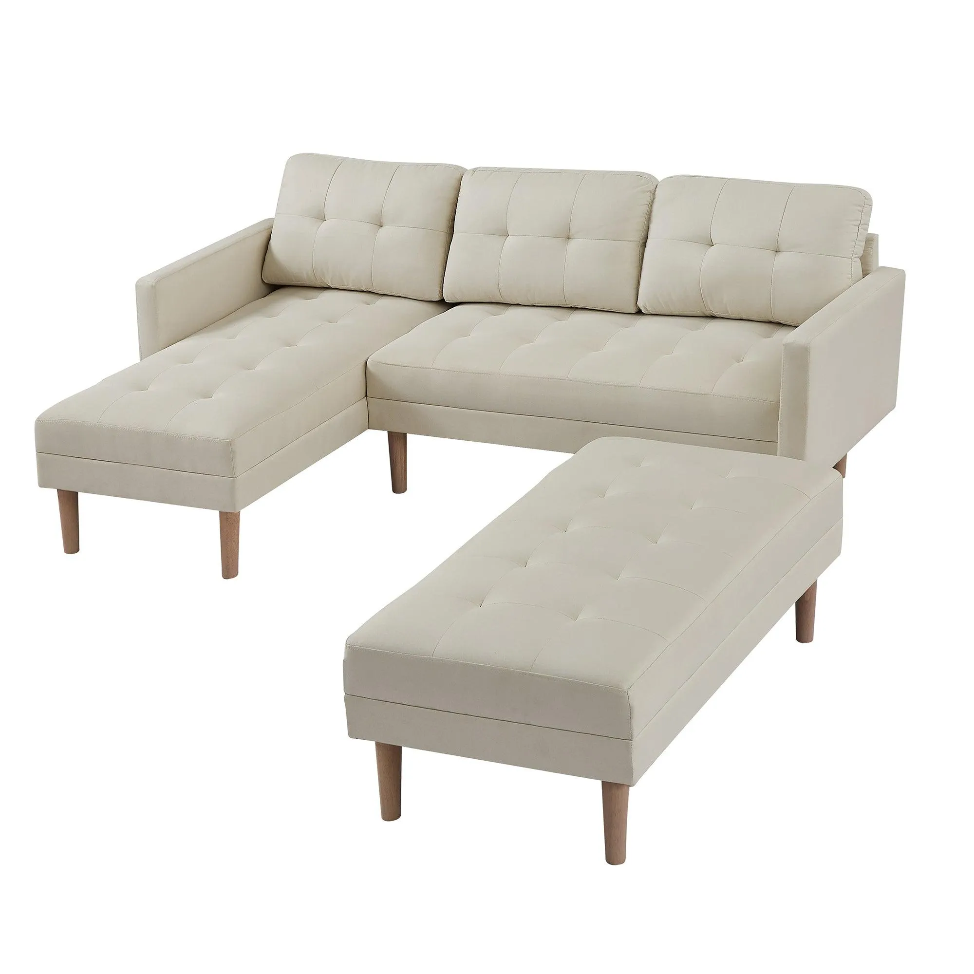 WIIS' IDEA L-shaped Sectional Sofa With Ottoman Bench -  Beige