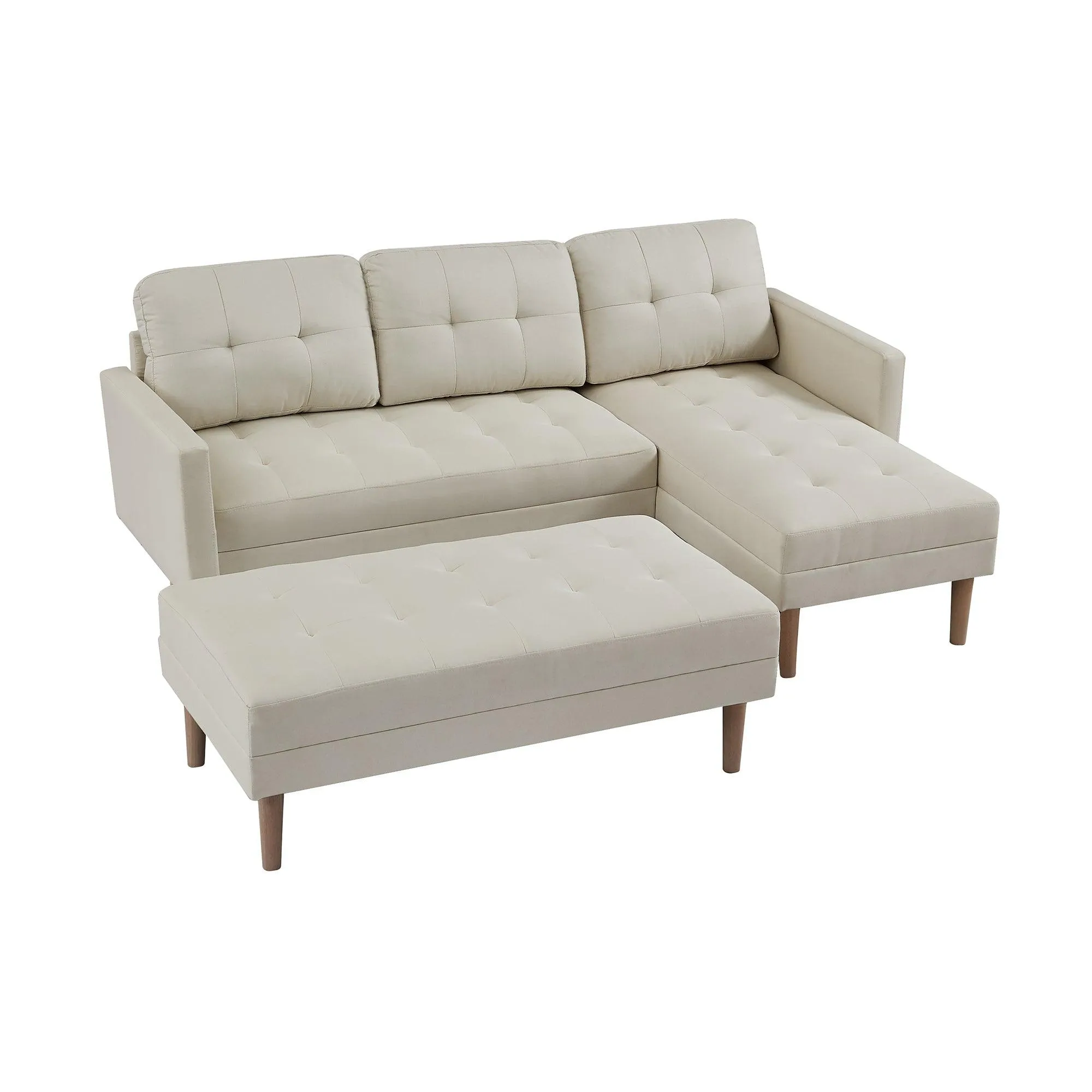 WIIS' IDEA L-shaped Sectional Sofa With Ottoman Bench -  Beige