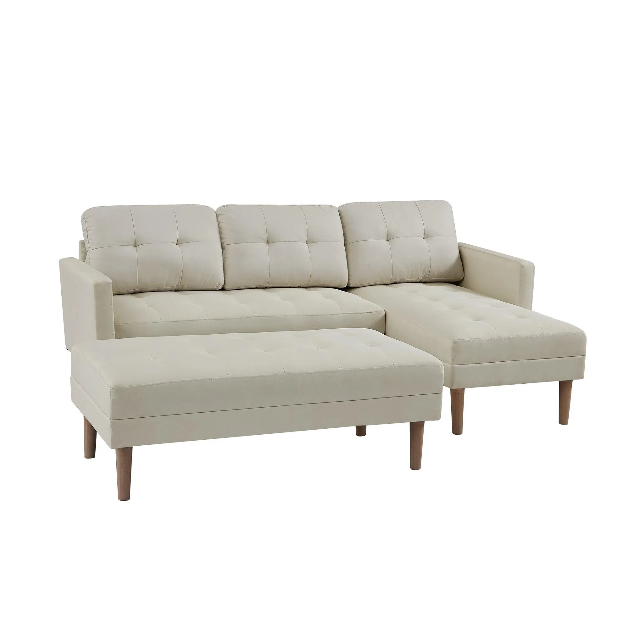 WIIS' IDEA L-shaped Sectional Sofa With Ottoman Bench -  Beige