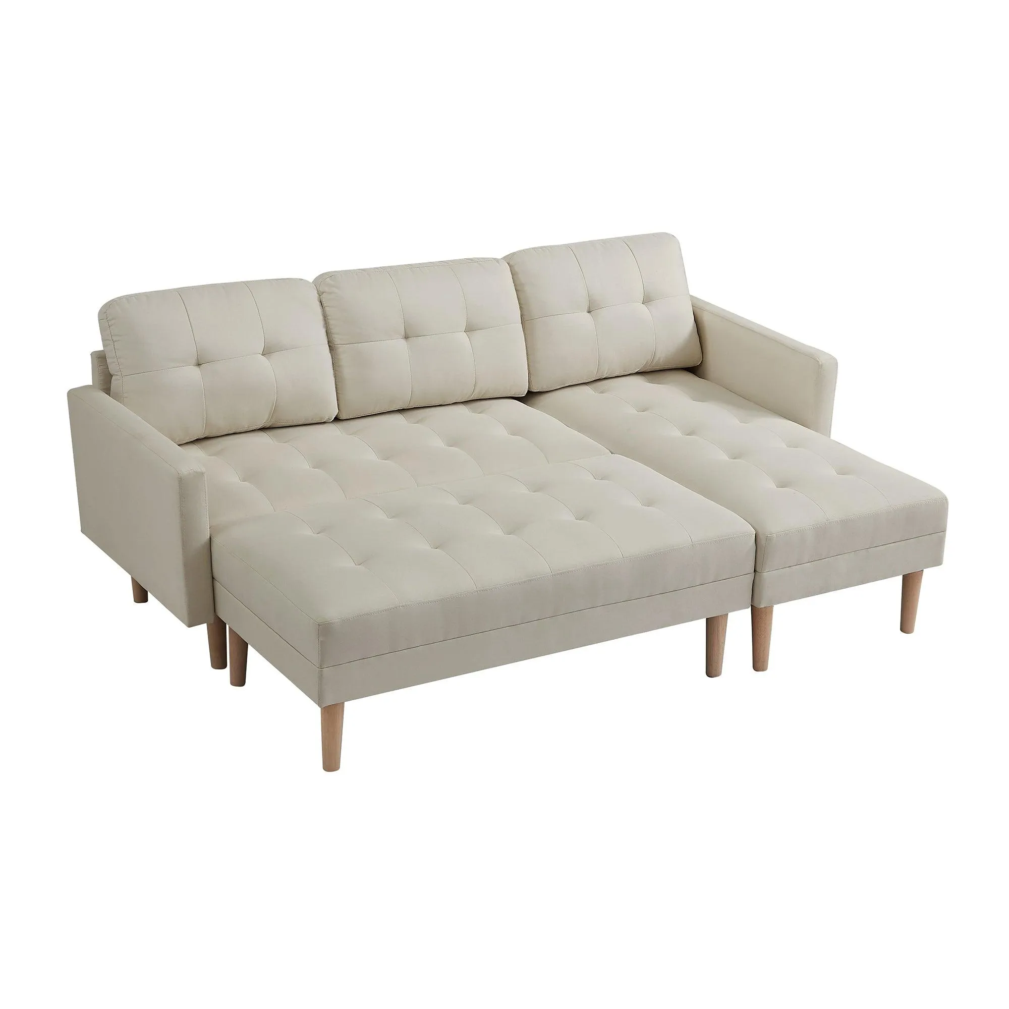 WIIS' IDEA L-shaped Sectional Sofa With Ottoman Bench -  Beige