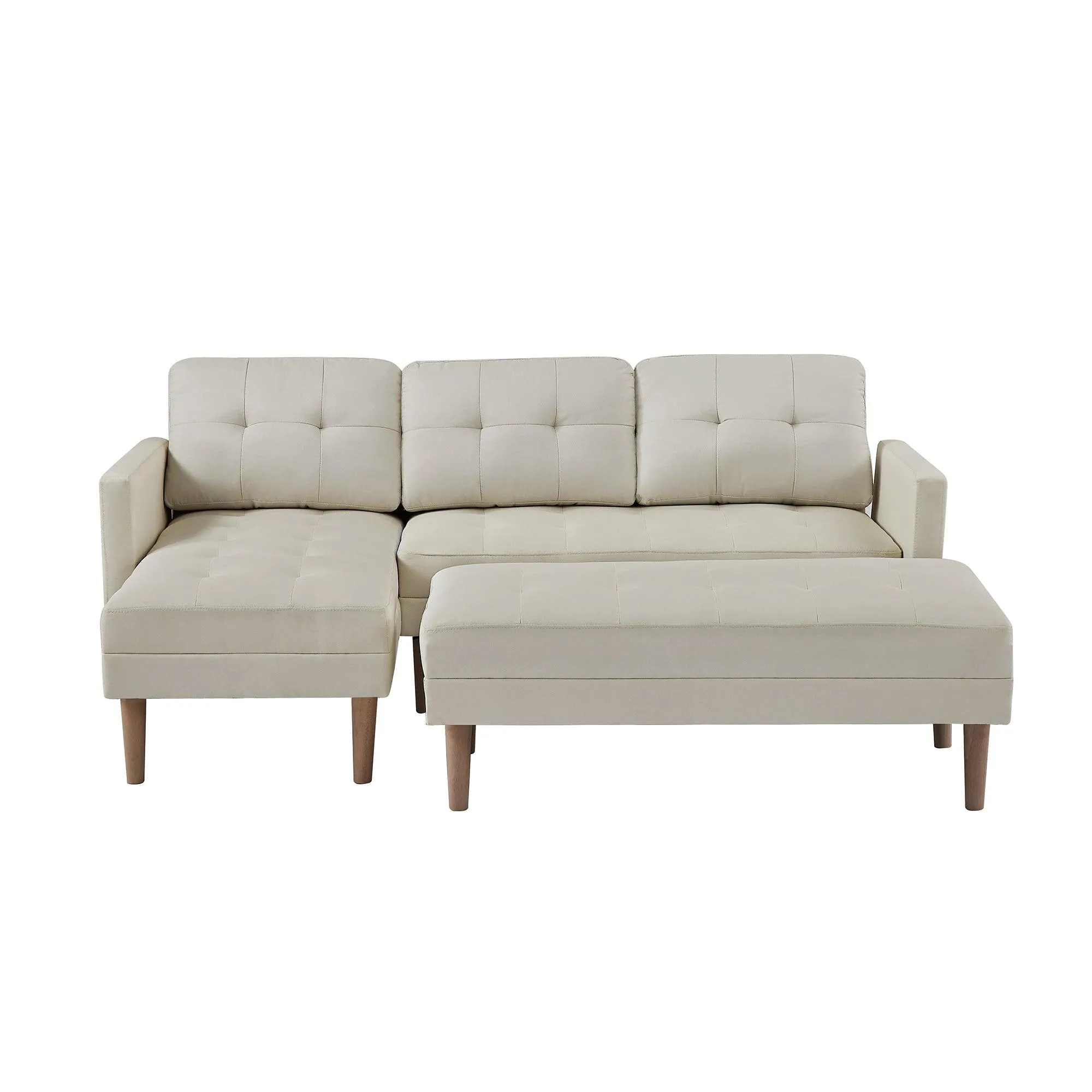 WIIS' IDEA L-shaped Sectional Sofa With Ottoman Bench -  Beige